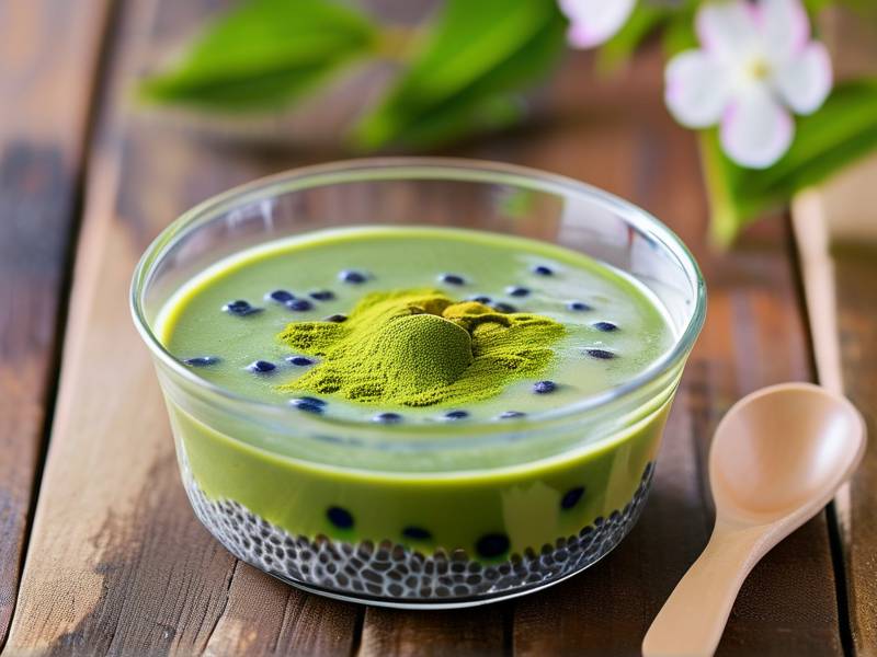 How to make matcha chia pudding no bake healthy green tea chilled dessert