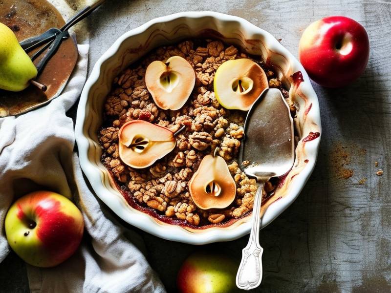 How to bake pear oat crumble warm spiced autumn baked fruit dessert