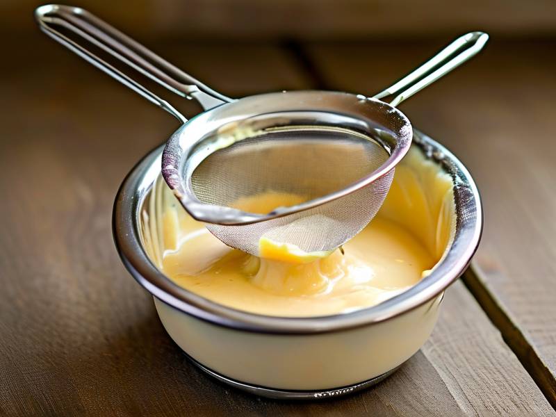 How to strain lumpy pastry cream smooth silky texture fine mesh kitchen sieve